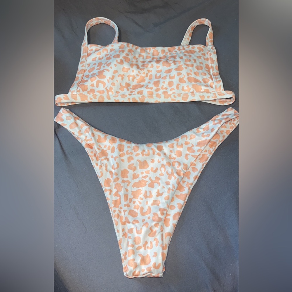 SHEIN Leopard Rib High Cut Bikini